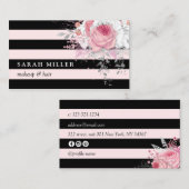 Carte De Visite Design floral noir rayures blanches maquillage & c (Devant / Derrière)
