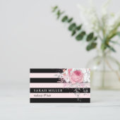 Carte De Visite Design floral noir rayures blanches maquillage & c (Debout devant)