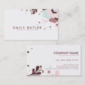 Carte De Visite Design Floral Rétro Brown Blanc Et Rose (Devant / Derrière)