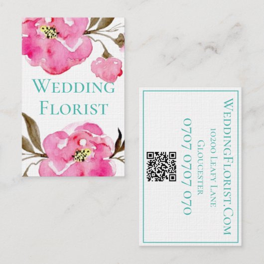 Carte de visite - Design floral rose (Devant / Derrière)