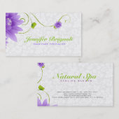 Carte De Visite Design Floral Violet Blanc Et Vert (Devant / Derrière)