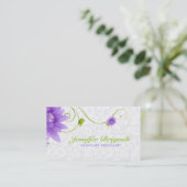 Carte De Visite Design Floral Violet Blanc Et Vert (Debout devant)