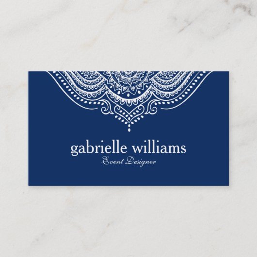 Carte De Visite Design géométrique élégant en blanc et bleu (Devant)