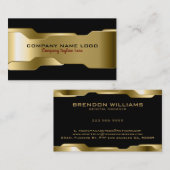 Carte De Visite Design géométrique en or noir et métallique (Devant / Derrière)