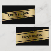 Carte De Visite Design géométrique moderne noir et or (Devant / Derrière)