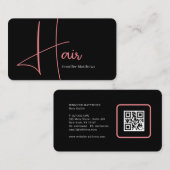 Carte De Visite Design glam rose néon cheveux script logo qr code (Devant / Derrière)