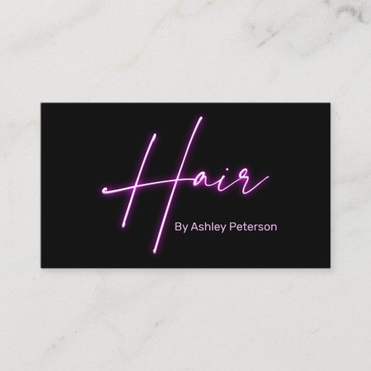 Carte De Visite Design glam violet néon cheveux script logo qr cod (Devant)
