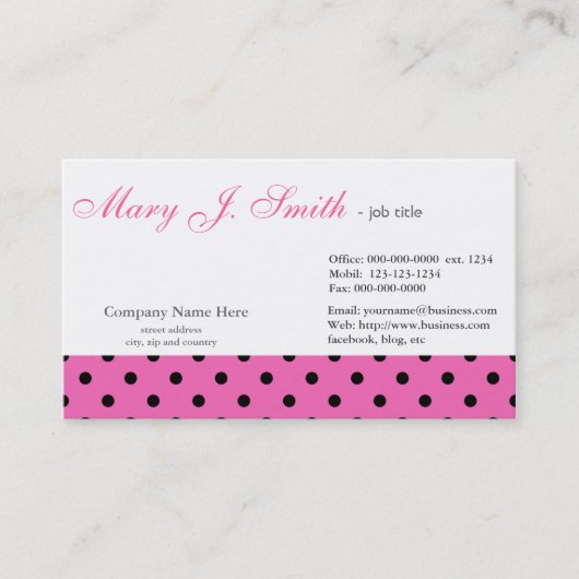 Carte De Visite Design graphique pois rose très soigné (Devant)