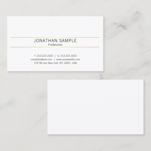 Carte De Visite Design graphique simple et tendance Or Blanc Plat (Devant / Derrière)