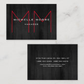 Carte De Visite Design Gris Bois Énorme Rouge Monogramme Moderne (Devant / Derrière)