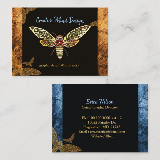 Carte De Visite Design Hipster Cicada (Devant / Derrière)