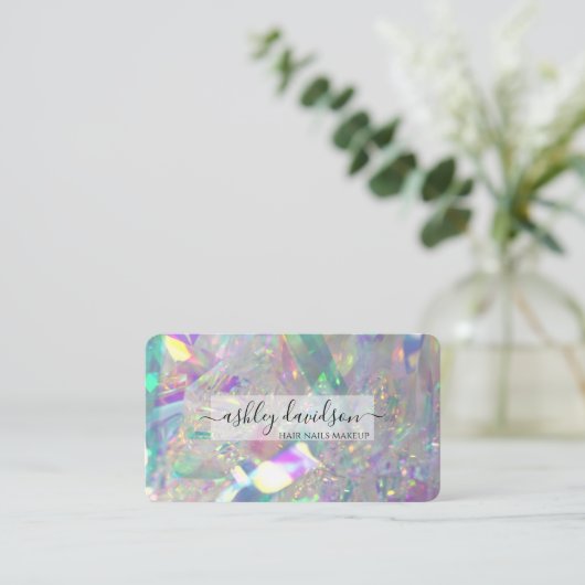 Carte De Visite Design holographique en cristal | Effet Prismatiqu (Debout devant)