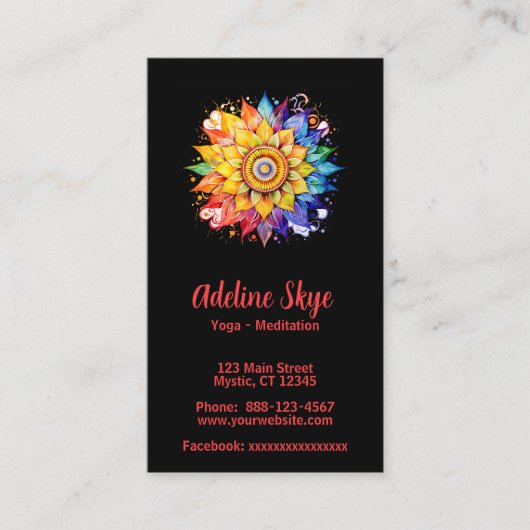 Carte De Visite design mandala aux couleurs vives (Devant)