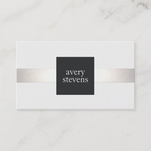 Carte De Visite Design moderne Argent rayé noir et blanc (Devant)