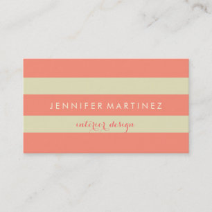 Carte De Visite Design moderne Beige & Corail Rouge rayures