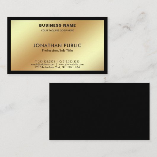 Carte De Visite Design moderne Black Gold Creative Simple Plain (Devant / Derrière)