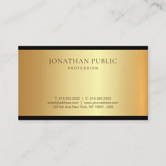 Carte De Visite Design moderne Black Gold Glamor Professionnel (Devant)
