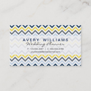 Carte De Visite Design moderne, bleu marine, jaune et gris Chevron