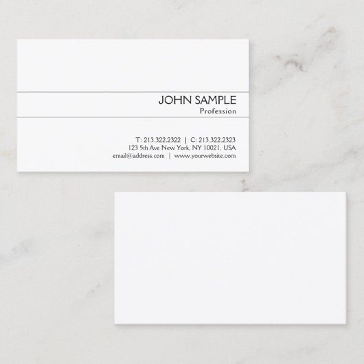 Carte De Visite Design moderne classique propre Design blanc Plain (Devant / Derrière)