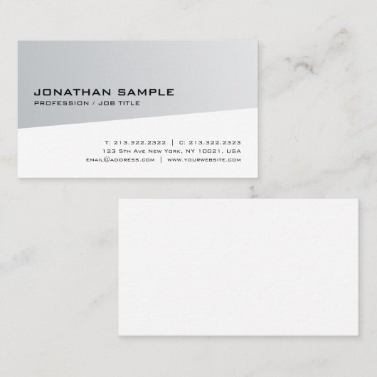 Carte De Visite Design moderne créatif Argent Blanc tendance Plain (Devant / Derrière)