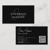 Carte De Visite Design moderne élégant Script QR Code Social Media (Devant / Derrière)