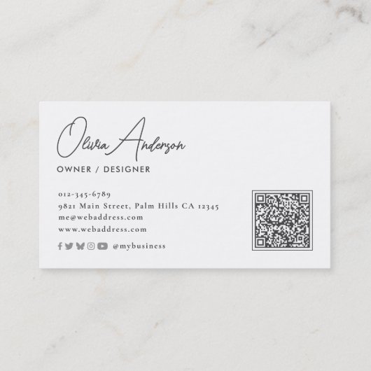 Carte De Visite Design moderne élégant Script QR Code Social Media (Dos)