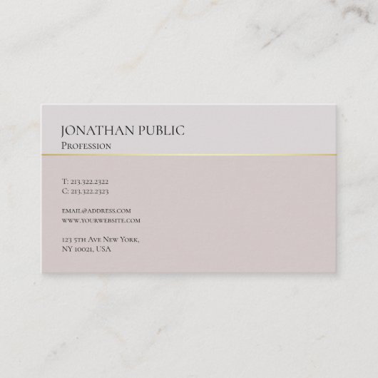 Carte De Visite Design moderne élégant Simple Plain Professional (Devant)