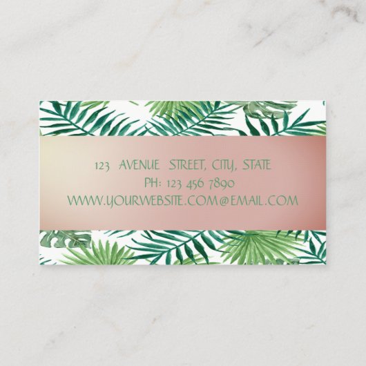 Carte De Visite Design moderne, Feuilles Tropical Palm, Flamants r (Dos)