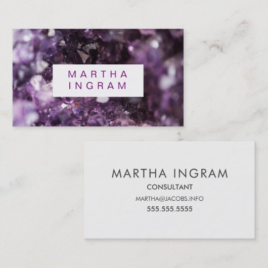 Carte De Visite Design moderne Gras violet Améthyste cristal (Devant / Derrière)