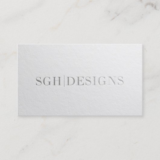 Carte De Visite Design moderne minimal Argent blanc Embossé Texte (Devant)