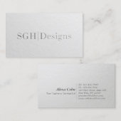 Carte De Visite Design moderne minimal Argent blanc Embossé Texte (Devant / Derrière)