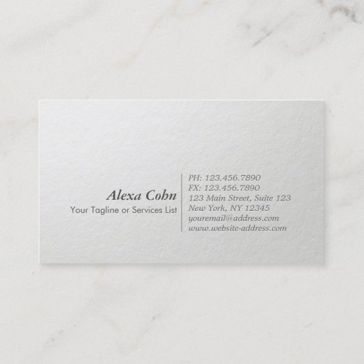 Carte De Visite Design moderne minimal Argent blanc Embossé Texte (Dos)