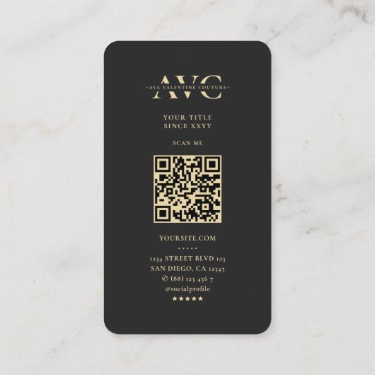 Carte De Visite Design moderne Monogram Black Gold (Dos)