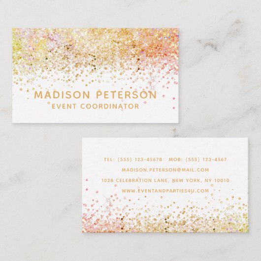 Carte De Visite Design Moderne Parties scintillant Coordonnatrice  (Devant / Derrière)