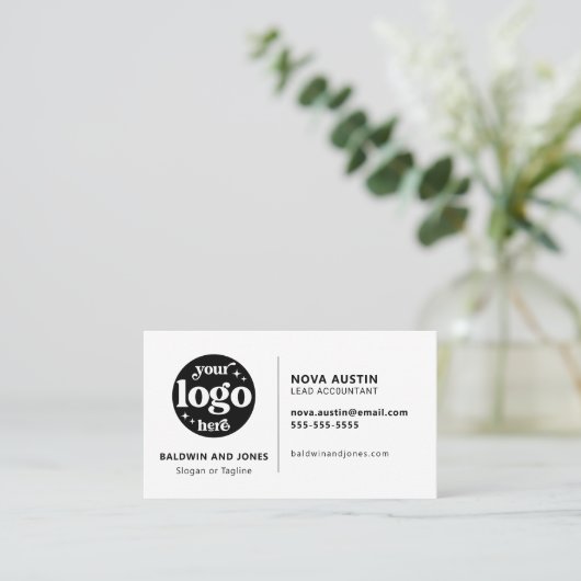 Carte De Visite Design Moderne Professionnel Simple Blanc Avec Log (Debout devant)