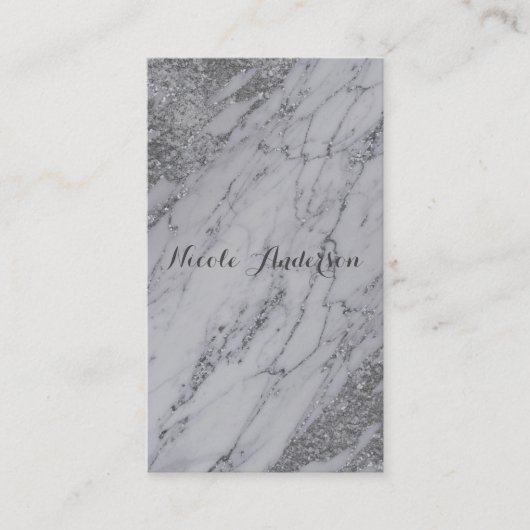 Carte De Visite Design moderne Silver Glam Chic Marbre Elégant (Devant)