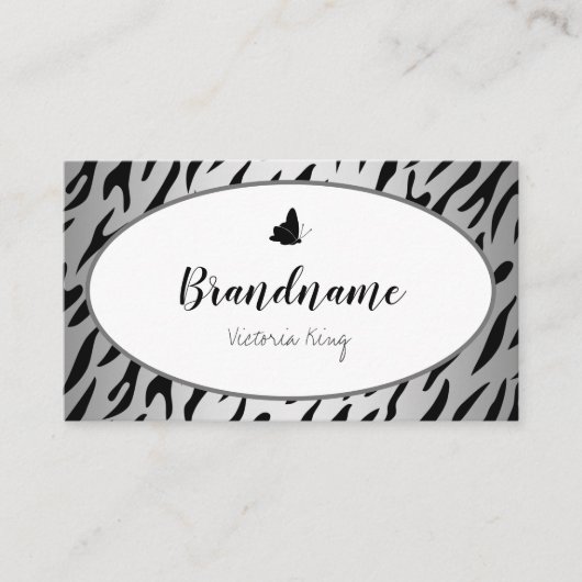 Carte De Visite Design Motif élégant en argent Tiger professionnel (Devant)