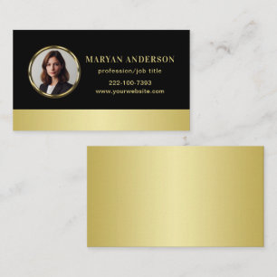 Carte De Visite Design noir & or, logo ou photo en cercle or,