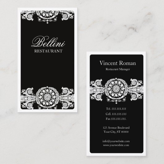Carte De Visite Design noir orné (Devant / Derrière)