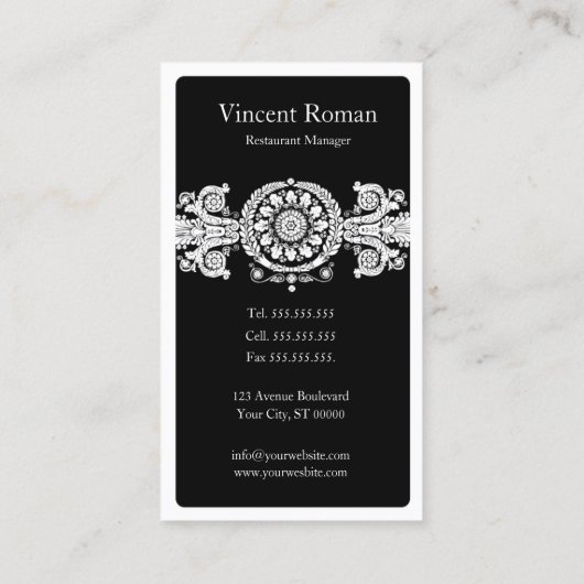 Carte De Visite Design noir orné (Dos)