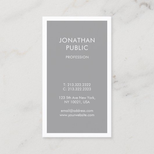 Carte De Visite Design professionnel chic gris blanc simple simple (Devant)
