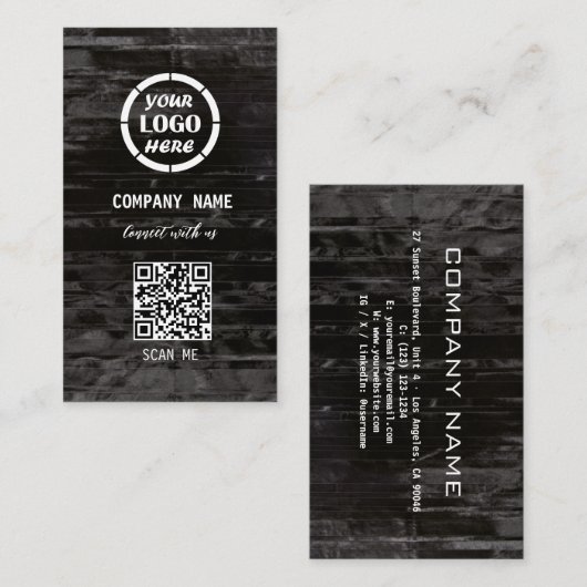 Carte De Visite Design professionnel en bois noir Code QR moderne (Devant / Derrière)