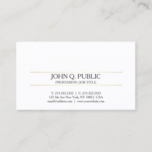 Carte De Visite Design professionnel moderne or blanc design éléga (Devant)