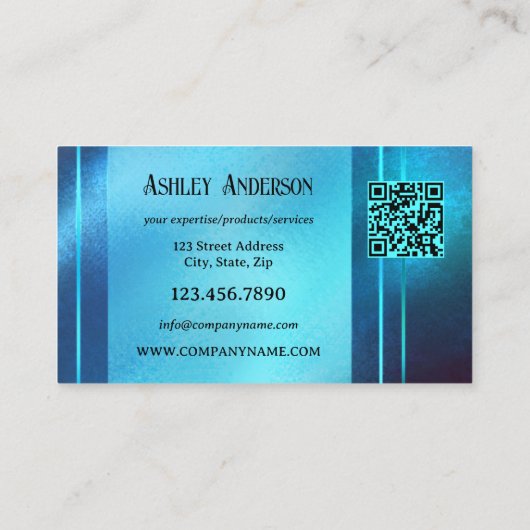 Carte De Visite Design professionnel Turquoise Blue QR Code (Dos)