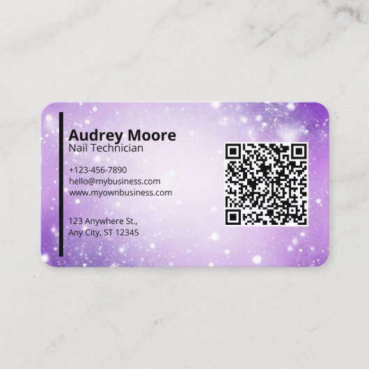 Carte De Visite Design Purple Professional Card QR Code Nail Tech (Devant)