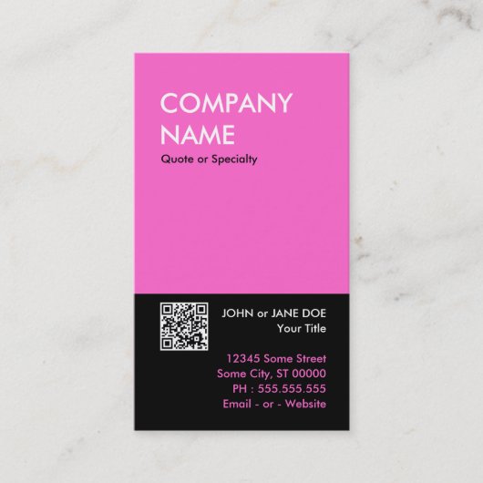 Carte De Visite design rose en gras votre propre code QR (Devant)
