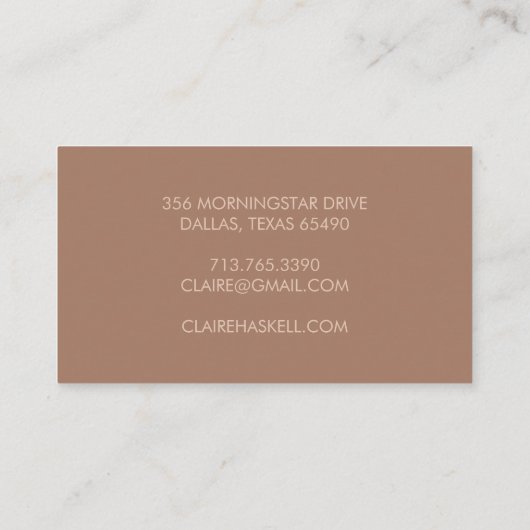 Carte De Visite Design Script Mocha Mousse Tan Beige Chic Minimal (Dos)