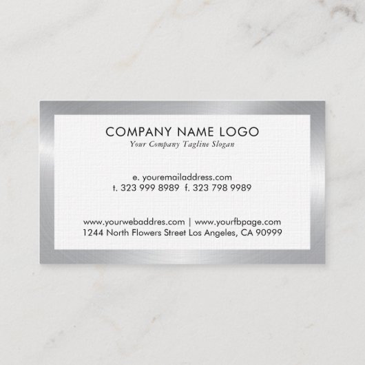 Carte de visite design simple blanc et argent (Dos)