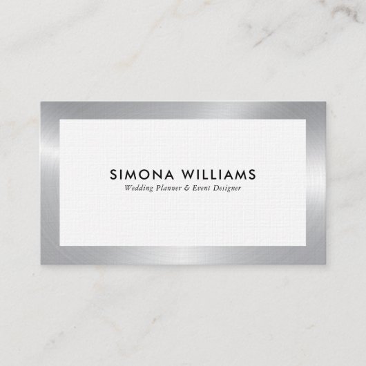 Carte de visite design simple blanc et argent (Devant)