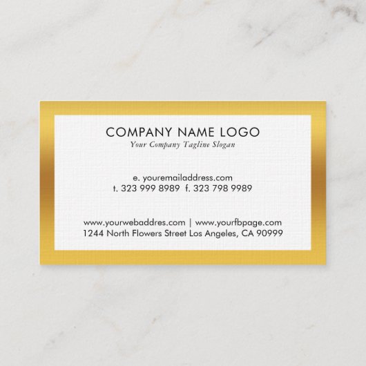 Carte De Visite Design simple blanc et or (Dos)
